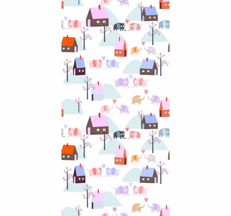Elephants and houses kids roller blind - TenStickers