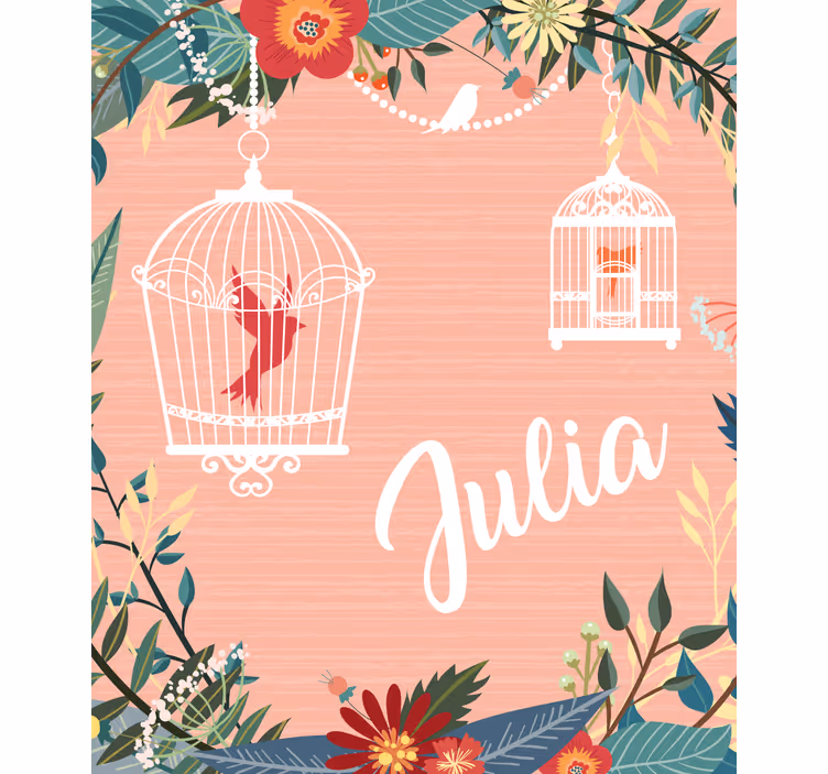 Cute bird cage hanging on branch Blind painting - TenStickers