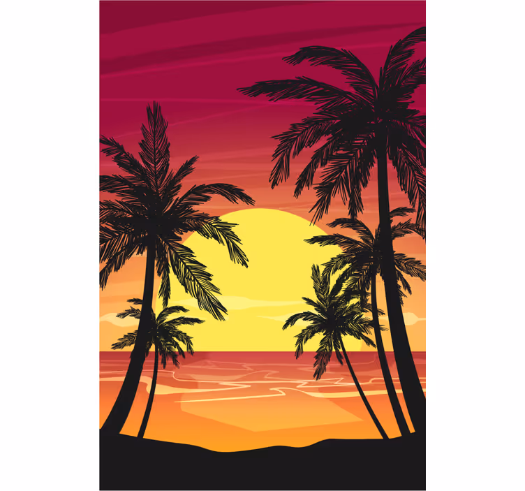 Palm Sunset Scene tree roller blind - TenStickers