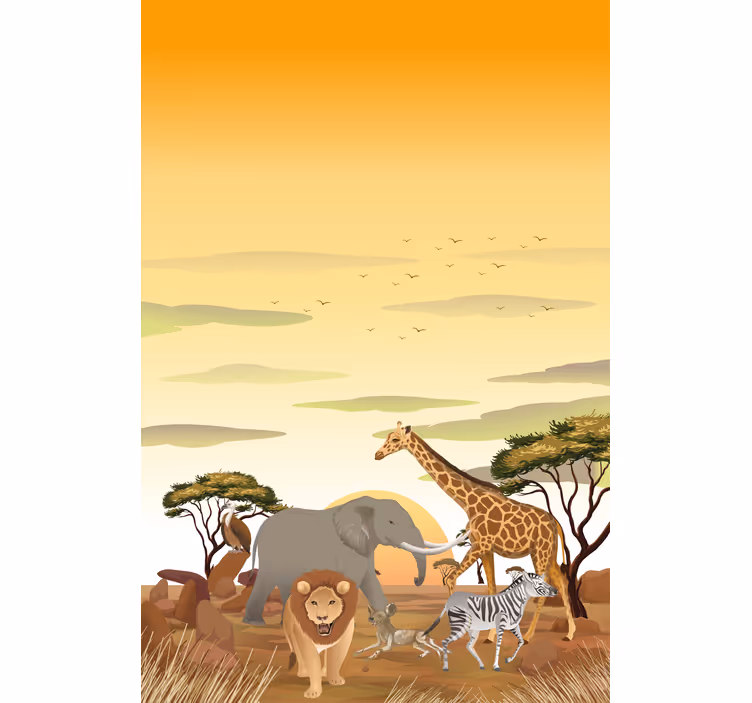 African cartoon landscape Various animal blind - TenStickers