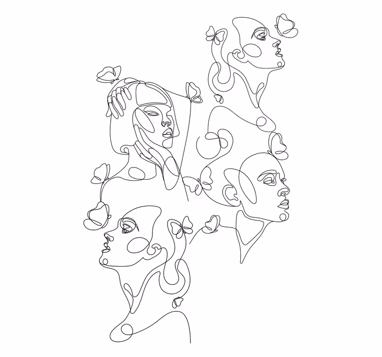 Line Art Faces art roller blind - TenStickers
