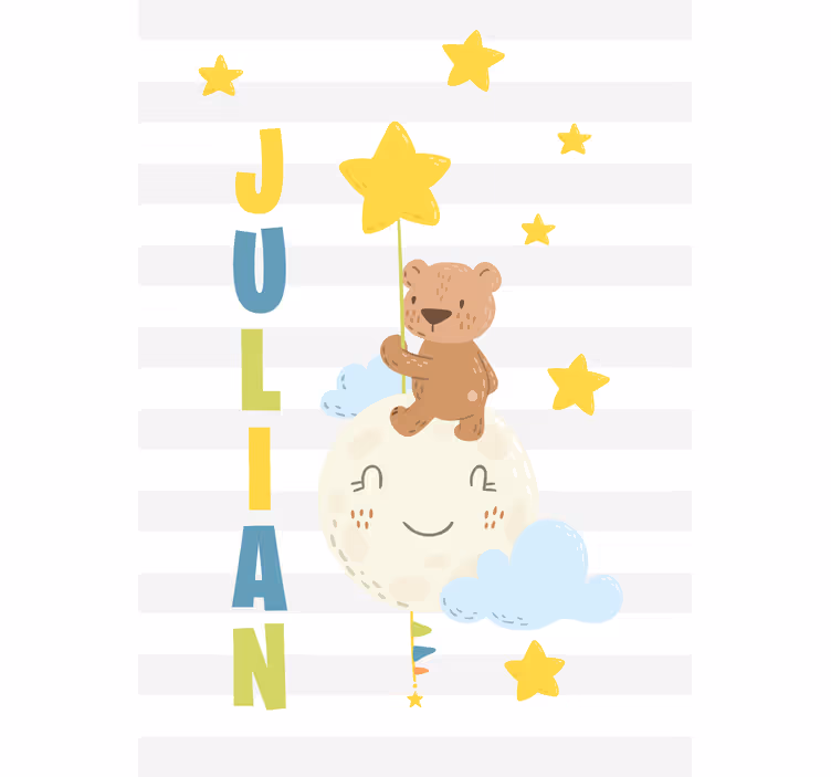 Bear holding star with name kids roller blind - TenStickers