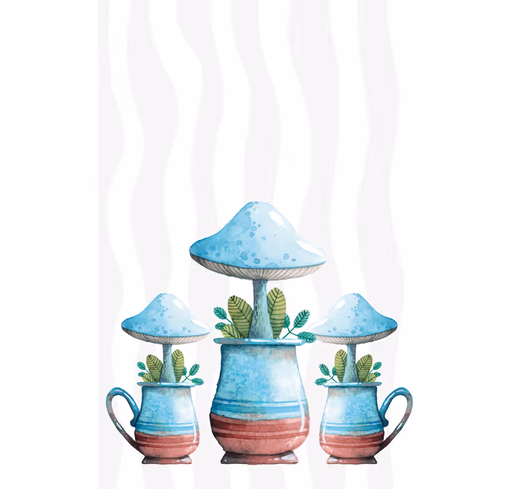 Cute mushroom design in cup Kitchen blind - TenStickers