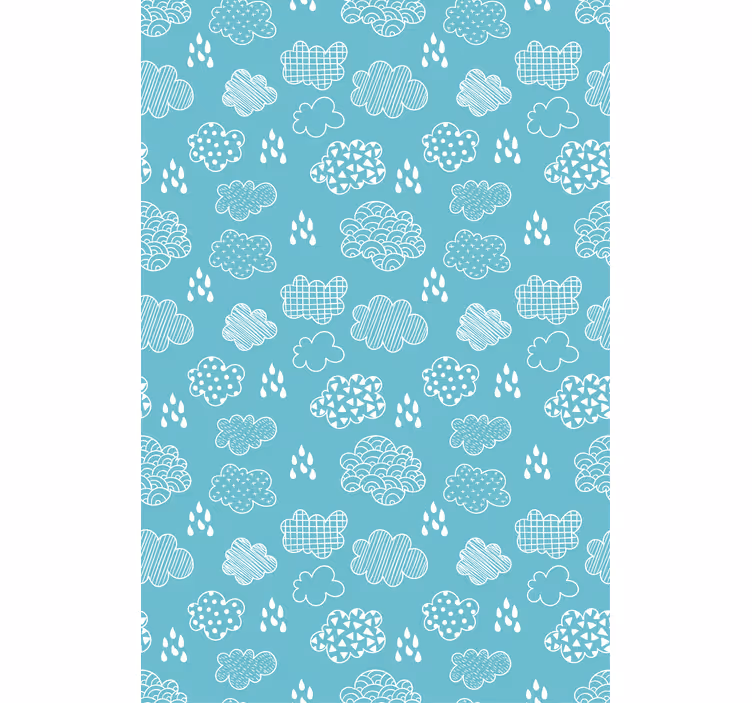 Blue drawing pattern roller blind clouds - TenStickers
