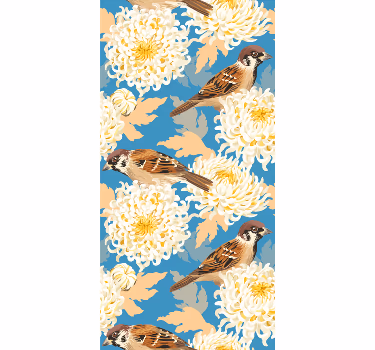 Colorful flowers and sparrows animals roller blind - TenStickers