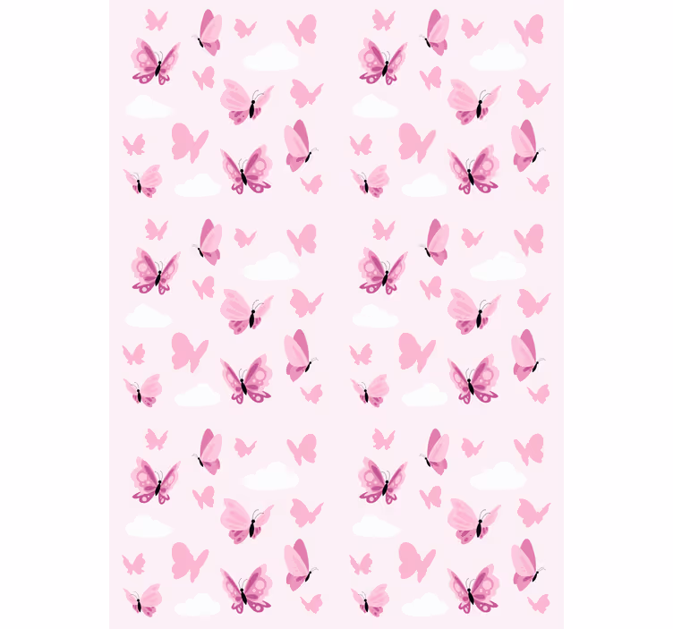 Pink fluttering and clouds butterfly roller blind - TenStickers