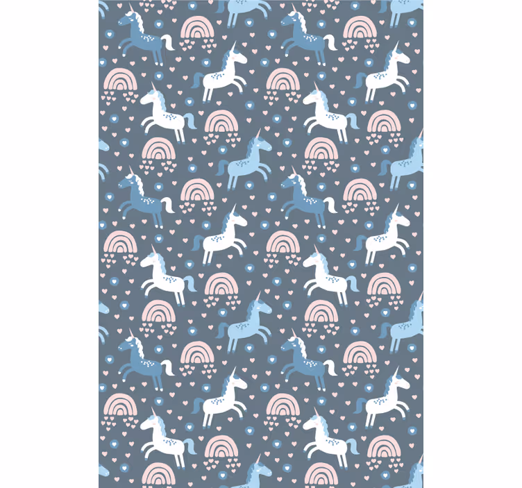 Kids roller blind with blue unicorns and rainbows - TenStickers