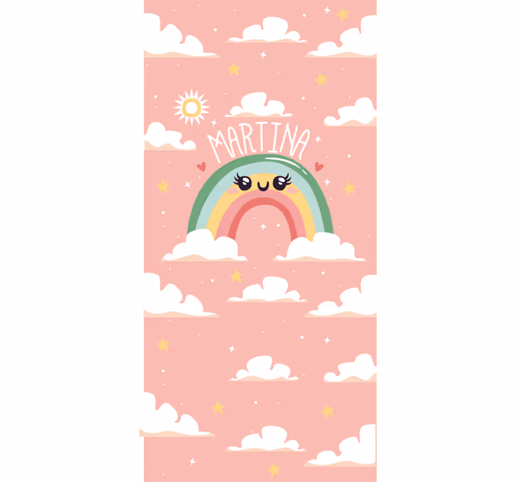 Pink rainbow design with name kids roller blind - TenStickers