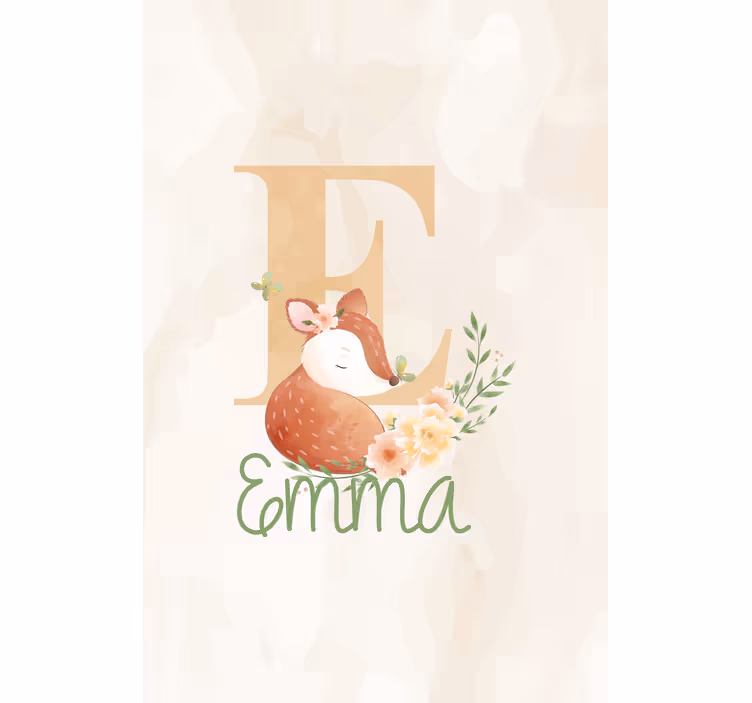 Fox with initial and name kids roller blind - TenStickers