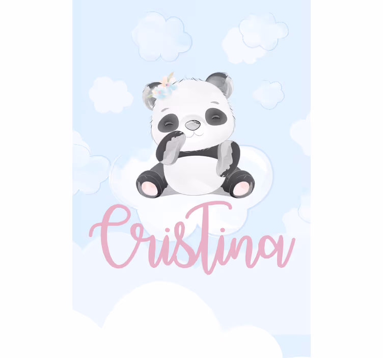 Baby panda sitting with name kids roller blind - TenStickers