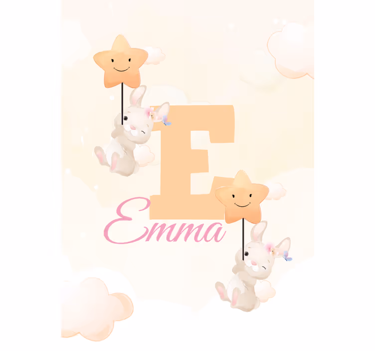 Bunnies with stars with name kids roller blind - TenStickers