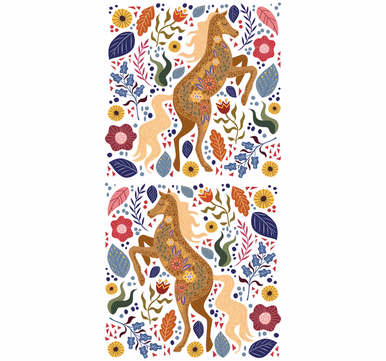 Wild horse folklore illustration Flower blind - TenStickers