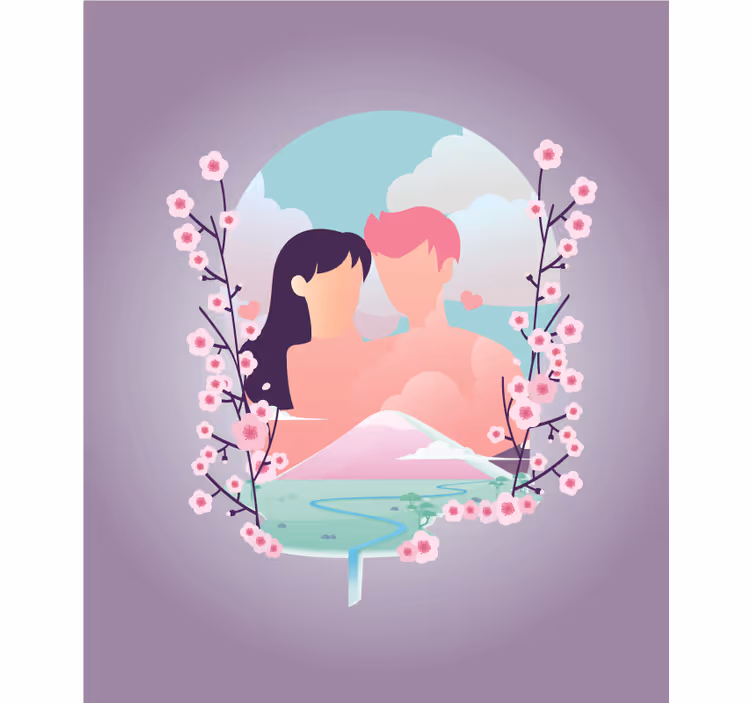 Couple Amid Blossoms romantic roller blind - TenStickers