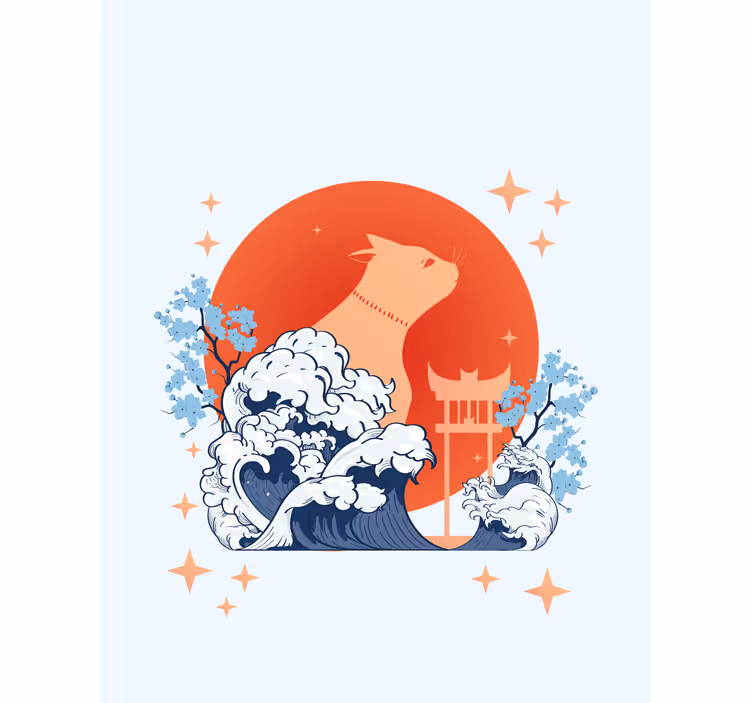 CAT WITH WAVES animal roller blind - TenStickers