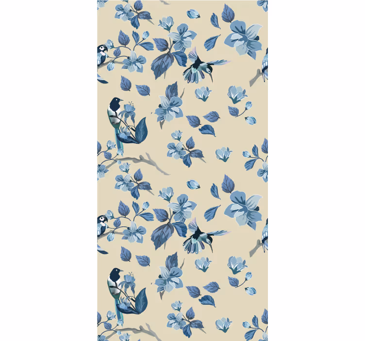 Blue birds and leaves roller blind flowers - TenStickers