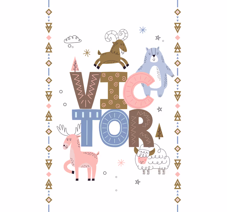 Kids animal design with name skandinavian roller blind - TenStickers