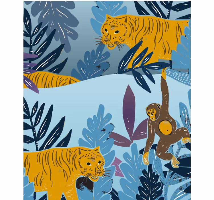 Tigers and monkey kids roller blind - TenStickers