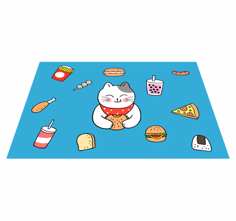 Children placemat cute cat eating - TenStickers