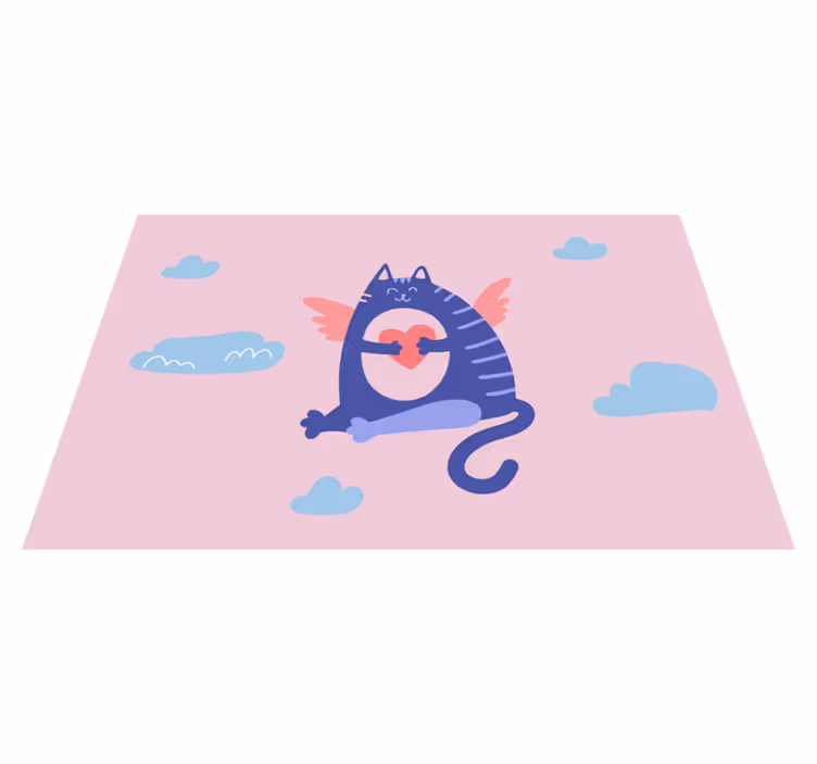 Children placemat flying cat with heart - TenStickers
