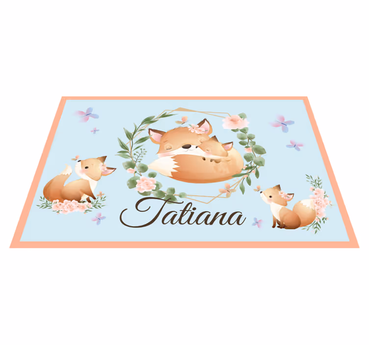 Cute animals fox with name  children placemats - TenStickers