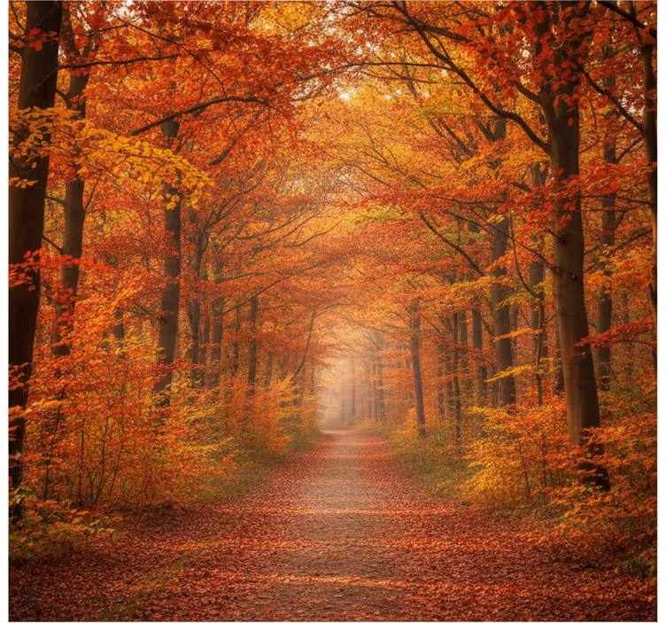 Forest wall mural autumn tree path - TenStickers