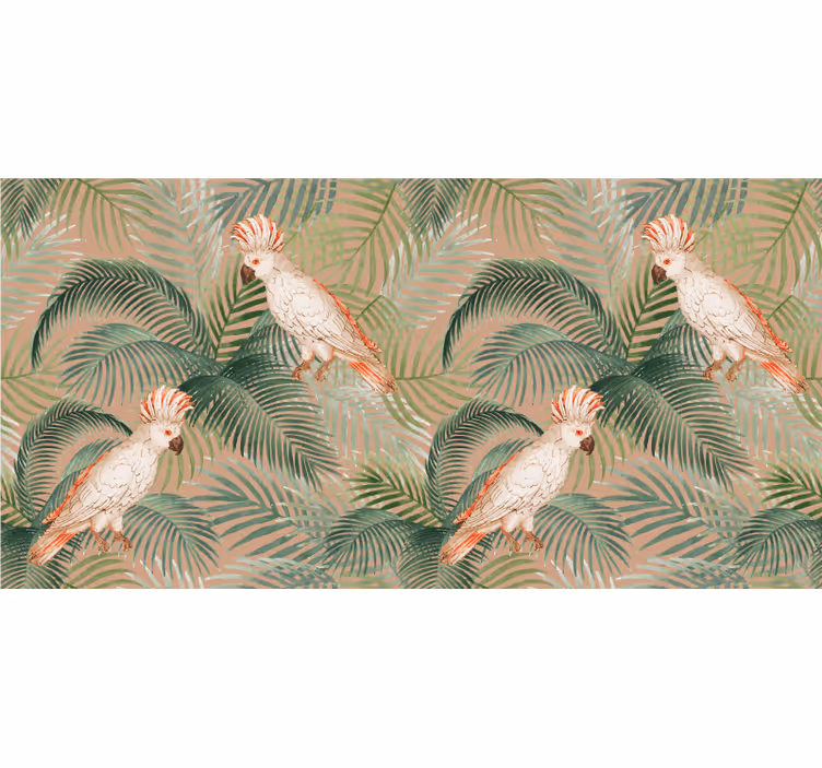 Jungle wall mural with white parrots on beige palms - TenStickers