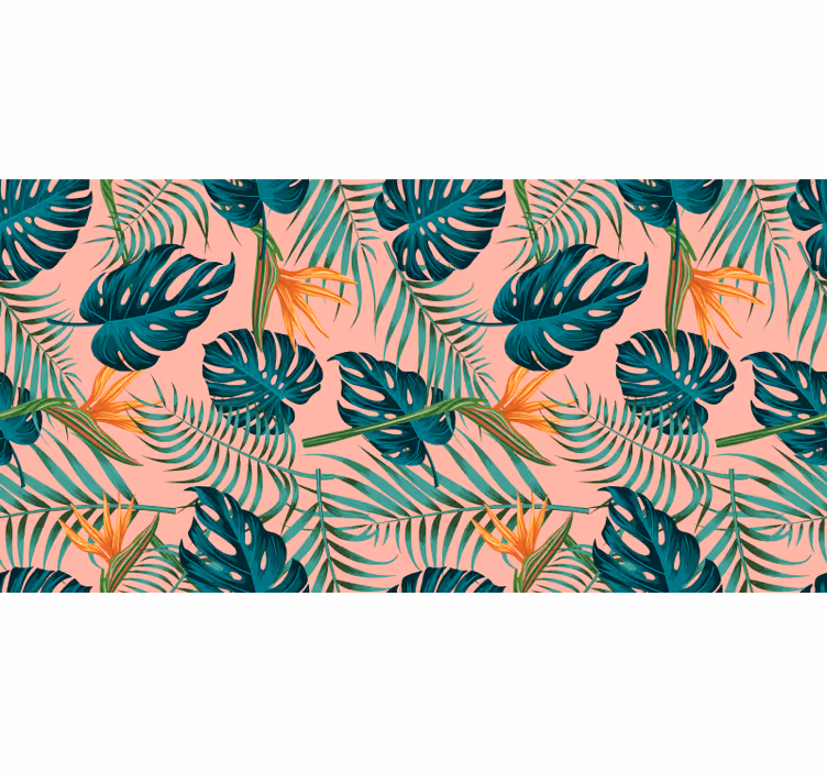 Watercolor green and pink tropical jungle wall mural - TenStickers