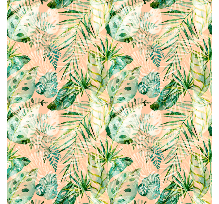 Jungle wall mural with pink floral leaf design - TenStickers