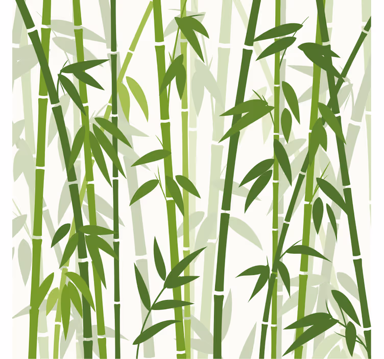 Bathroom wall mural green bamboo sticks with leaves - TenStickers