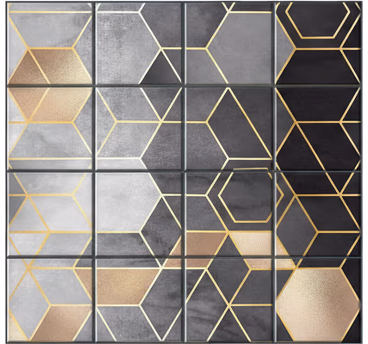 Bathroom wall mural in black and grey hexagons - TenStickers