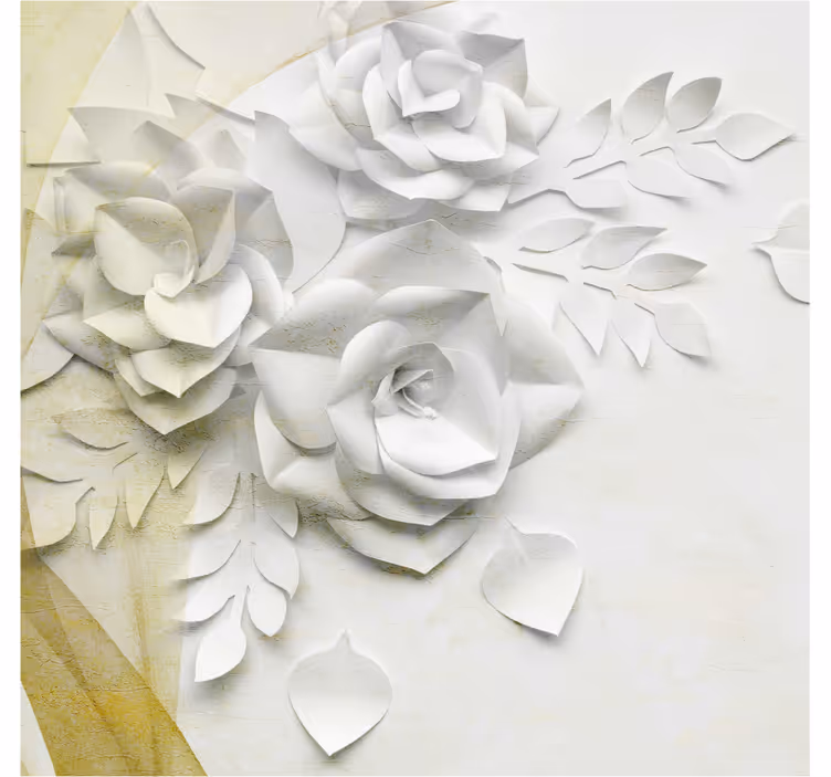 Bathroom wall mural elegant golden and white flowers - TenStickers
