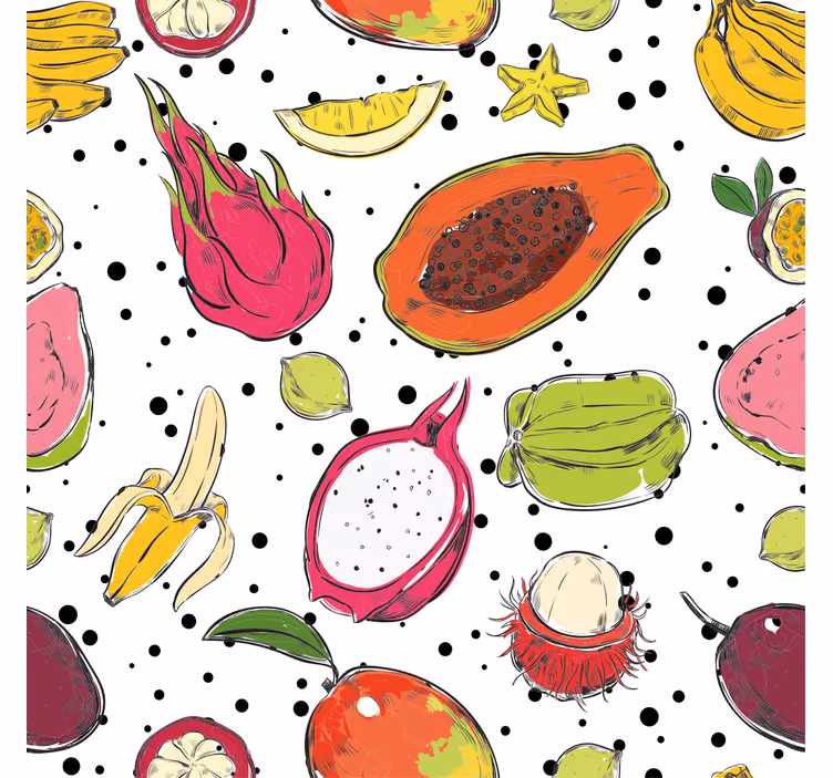 Kitchen wall mural sketch of colorful exotic fruits - TenStickers