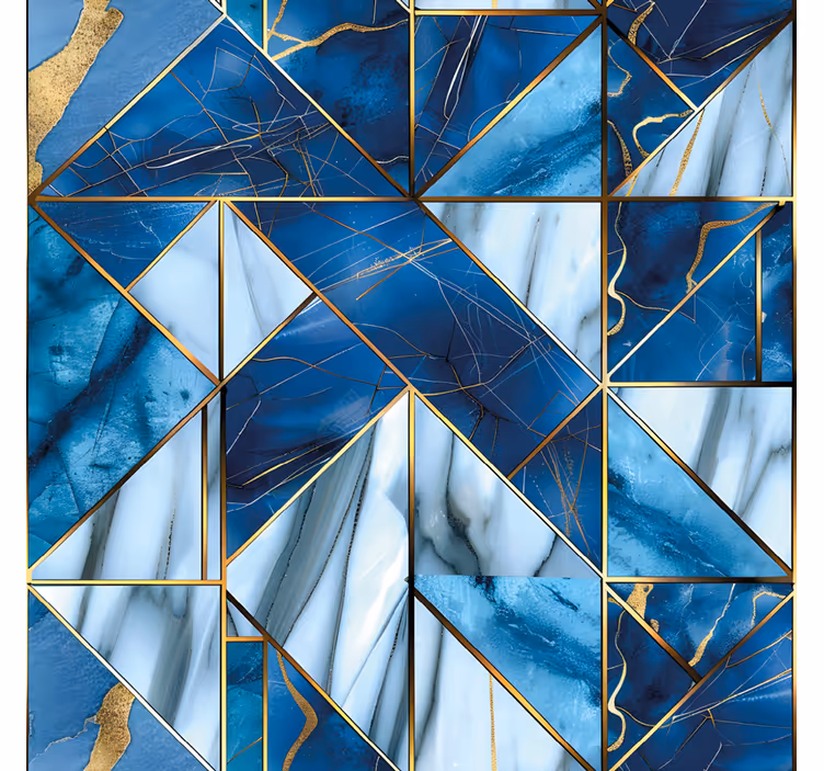 Kitchen wall mural geometric blue marble with gold effect - TenStickers
