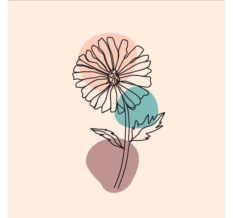 Beige wall mural daisy flower nature line art design - TenStickers
