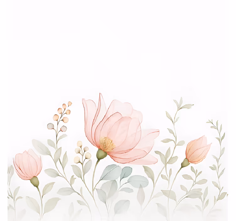White wall mural with abstract translucent flowers - TenStickers