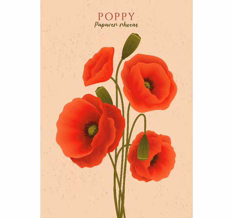 Beige wall mural with poppies design - TenStickers