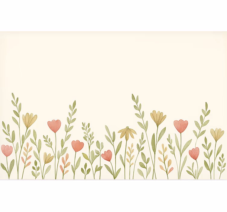 Beige wall mural with wildflower border - TenStickers