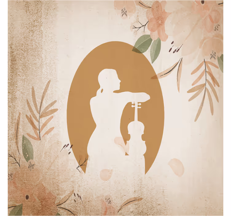 Beige wall mural violinist silhouette seated back - TenStickers