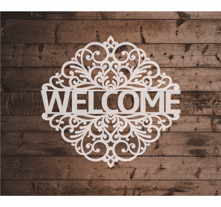 Hallway wall mural welcome wooden texture - TenStickers