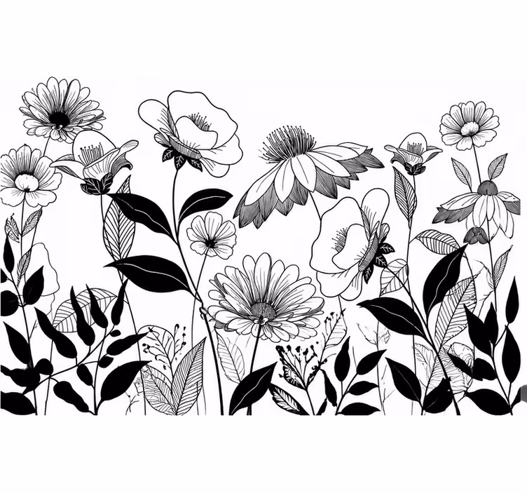 Black and white flower wall mural - TenStickers