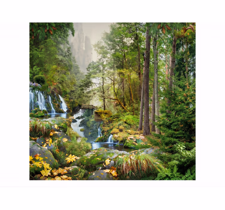 Nature wall mural waterfall forest lake scene - TenStickers