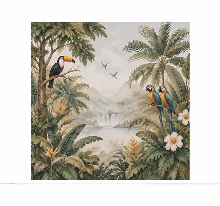 Jungle wall mural with colorful birds - TenStickers
