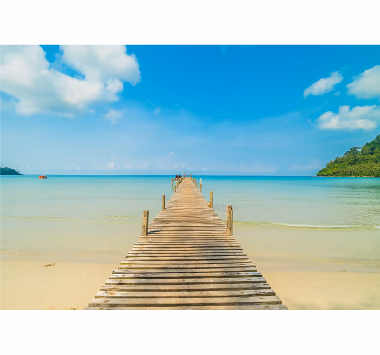 Sea animals wall mural wooden dock scene - TenStickers
