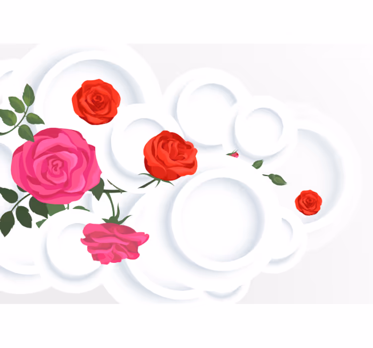 White circles and roses 3D effect 3D Wall Mural - TenStickers