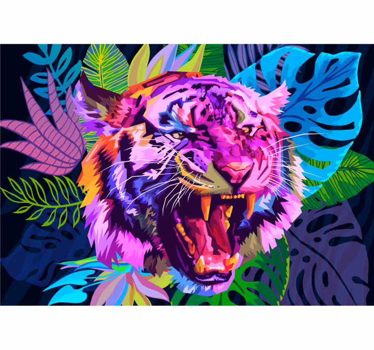 Animal wall mural colorful tiger head - TenStickers