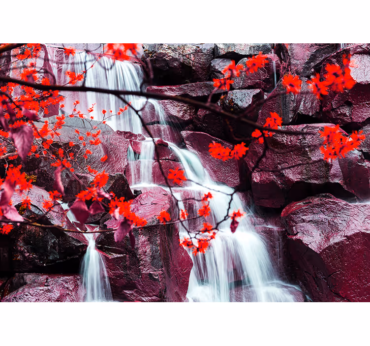 Cascading Waterfalls with Flowers waterfall wall mural - TenStickers