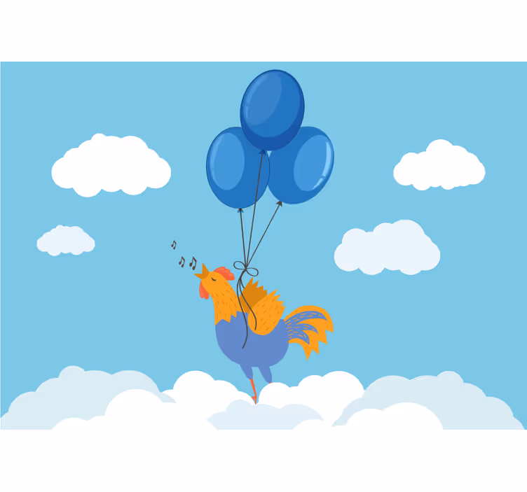Kids wall mural singing rooster balloons - TenStickers