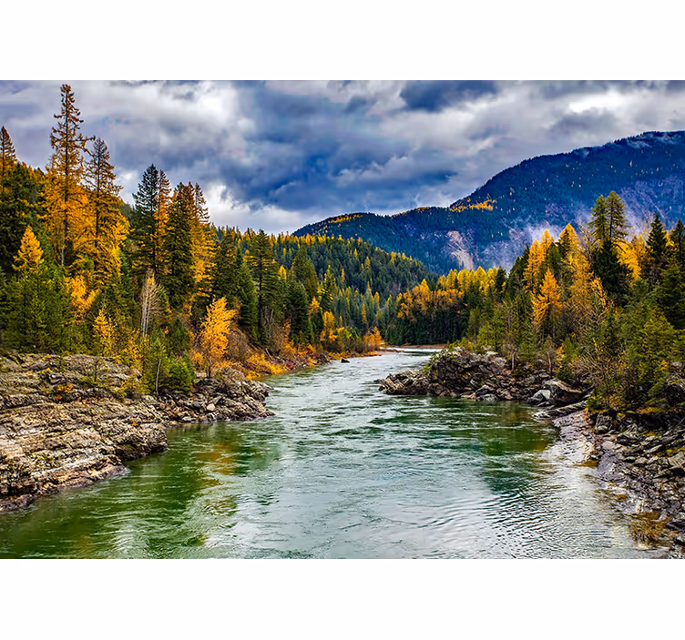 Scenic mountain river landscape wall mural - TenStickers