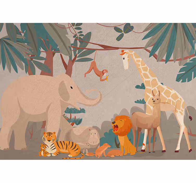 Animal wall mural safari animal gathering - TenStickers