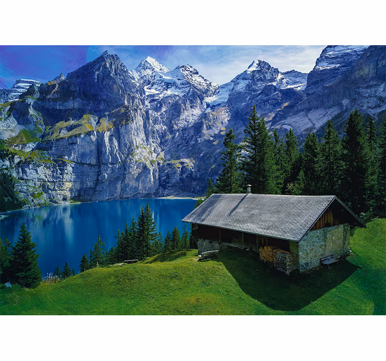 Landscape wall mural mountain lake scene - TenStickers